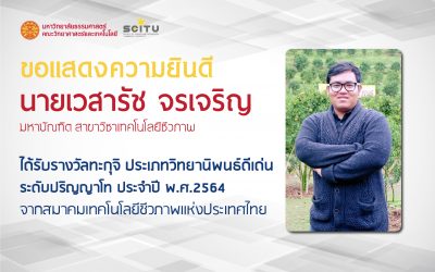 ขอแสดงความยินดี นายเวสารัช จรเจริญ ได้รับรางวัลทะกุจิ ประเภทวิทยานิพนธ์ดีเด่น ระดับปริญญาโท ประจำปี พ.ศ.2564