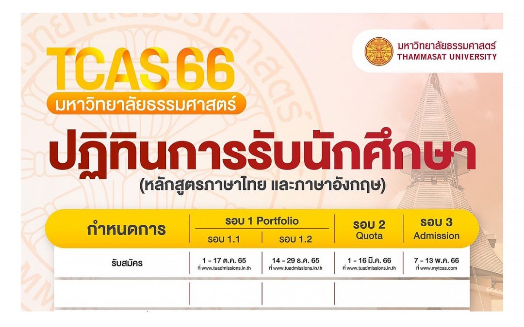 ปฏิทินการรับนักศึกษาใหม่ระดับปริญญาตรี (หลักสูตรภาษาไทย) ประจำปีการศึกษา 2566