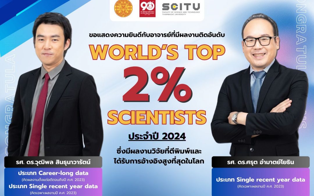 คณะวิทยาศาสตร์และเทคโนโลยี ขอแสดงความยินดีกับอาจารย์ที่มีผลงานติดอันดับ World’s Top 2% Scientists ประจำปี ค.ศ. 2024